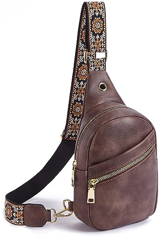 Telena Bauchtasche für Damen & Herren Brusttasche, Crossbody Bag Herren Umhängetasche Kunstleder Sling Bag Klein Schultertasche für Frauen,Kaffee