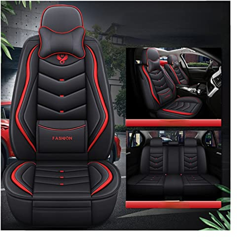DENGFU Kompatibel mit Autositzbezügen, universal, komplettes Set, Zubehör für Hyundai I10 I20 I30 I40 Ix20 Ix35 Loniq. Schwarz Rot Luxus