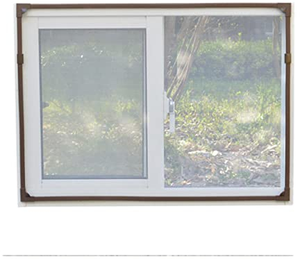 BHADANI Unsichtbares Fenstergitter, Moskitonetz, Haushalt, selbstklebend, Saugnapf, magnetisches Fenstergitter, Moskitonetz, magnetische Bildschirmtür, 150 x 120 cm, Whitenet brauner Rahmen