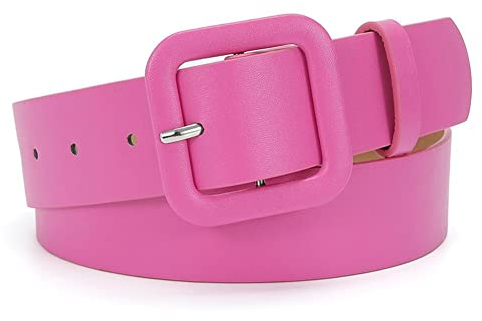 LIUZHIPENG Cintura da donna in pelle larga color caramella fibbia quadrata cintura Cinch retrò fasce a vita alta per pantaloni da vestito, regolabile, Rosa, Taglia unica