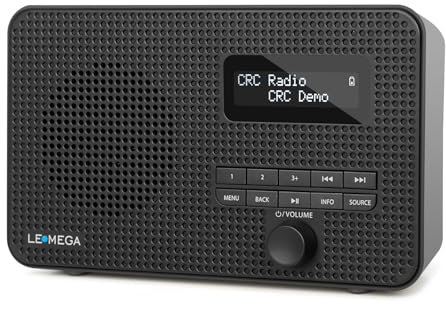 LEMEGA DR1S Portable DAB/DAB+ Digital Radio,Handheld FM Radio,Bluetooth 5.3,Dual Alarms, Clock,Snooze,40 Preset Stations,Headphones-Out,Mains powered and Batteries,Black