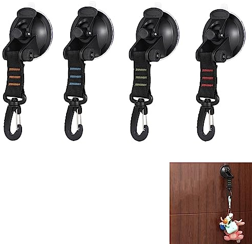 4pcs Heavy Duty Suction Cups 360°Rotating Camping Sucker Cups Hooks Car Camping Suction Cup Hooks with D Ring Multipurpose Camping Sucker
