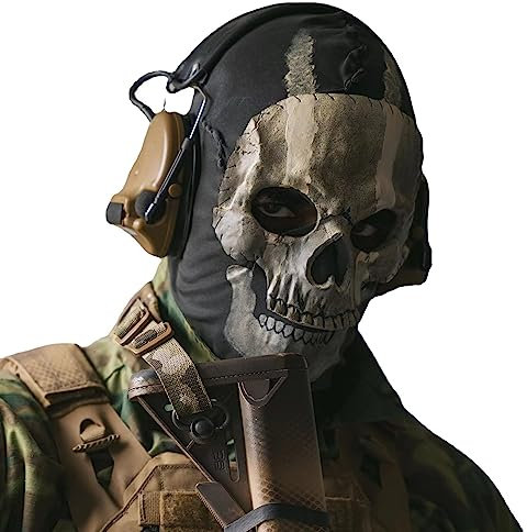 XehCaol Call Duty Ghost Maske，Skelett Skull Maske COD Motorrad Sturmhaube Totenkopf S kimaske Halloween Cosplay Männer Herren Mütze (short)