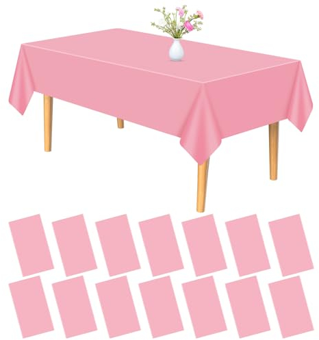 PLULON 15 Stück rosa Tischdecke aus Kunststoff, 137,2 x 274,3 cm, rechteckige Tischdecke für Geburtstag, Babyparty, Hochzeit, Party, Zuhause, Küche, Esstisch, Dekorationen