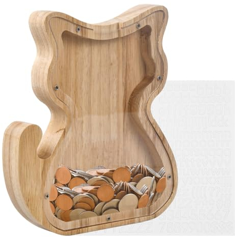 Volumoon Huchas de Madera, Hucha Transparente, Hucha Madera Personalizable, Alcancía de Madera, Hucha de Monedas, Hucha Cerdito Transparente, Regalos Creativos para Niños Adultos Cumpleaños Festivales