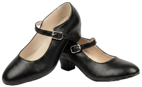 LE CÔTÉ CHIC | Zapatos Negros de Baile Flamenco para Niña y Mujer de Iniciación | Talla 24 a 41 | Tacón Ancho de 3,5 cm | Cómodos para Clases de Sevillanas y Danza Española | Cierre de Hebilla
