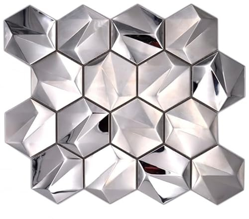 Edelstahl Hexagon Mosaikfliesen Hexagon 3D Stahl Titanium glänzend/matt MOS128-SB
