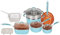 Gr8 Home 14 Piece Induction Cookware Set Non Stick Cooking Pot Frying Pan Steamer Saucepan Kitchenware with Lids (Blue and Copper)