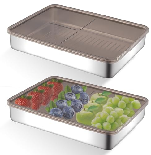 Set mit 2 Aufschnittbox Fresh, Edelstahl Aufschnittdose mit Deckel Edelstahl Brotdose Frischhaltedosen für den Kühlschrank mit Deckel Wiederverwendbar für Fleisch, Käse, Wurst(19.5 * 14 * 4CM)