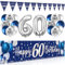 60. Geburtstag Deko für Mann und Frau - Happy Birthday Banner Blau Silber, Luftballons, Wimpel Girlande, Hintergrund Ballons Marineblau Silber für Männer Frauen Party