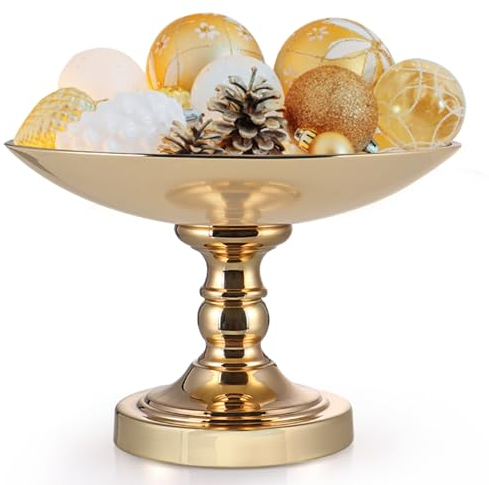 BIMUYI Metal Table Centerpiece Bowl with Pedestal, 11.8 Inches Decorative Fruit Bowl Holder