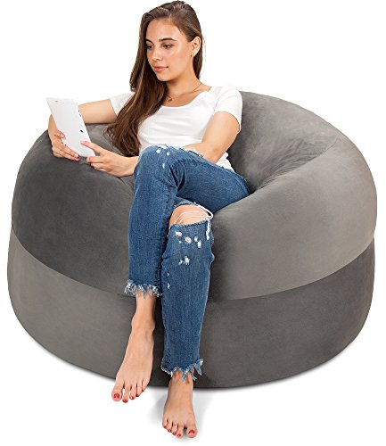 fluffsac Sitzsack in Grau - XXL 120cm für Erwachsene und Kinder - mit Memory Schaumstoff Füllung und waschbarem Bezug - Premium Sitzsack Weich und Bequem