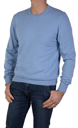 Marenza Girocollo Uomo Manica Lunga Misto Cashmere Seta Made in Italy (XL, Azzurro)