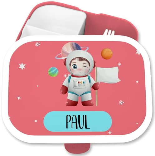 Campus für Mepal - Weltraum - Coole Kinder Brotdose Astronaut mit Name | Einschulung Brotdose Jungen Raumfahrt | Weltall Brotdose - 750 ml - Rosa - erstklässler geschenke nasa jausenbox fächern