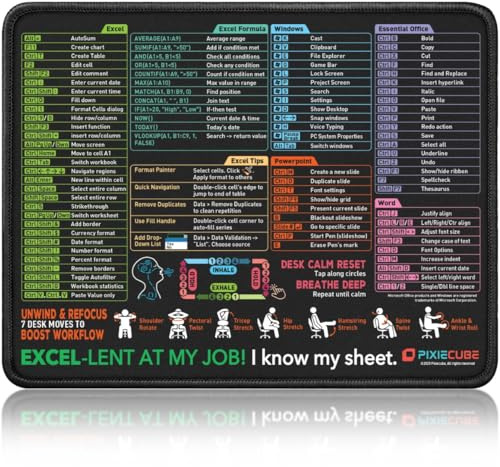 Excel Shortcut Mouse Pad with Windows, Word & PowerPoint Shortcuts | Small Excel Cheat Sheet Desk Pad | Non-Slip Stitched Gaming Mousepad | Large Mouse Pads for Desk Computers & Workstations