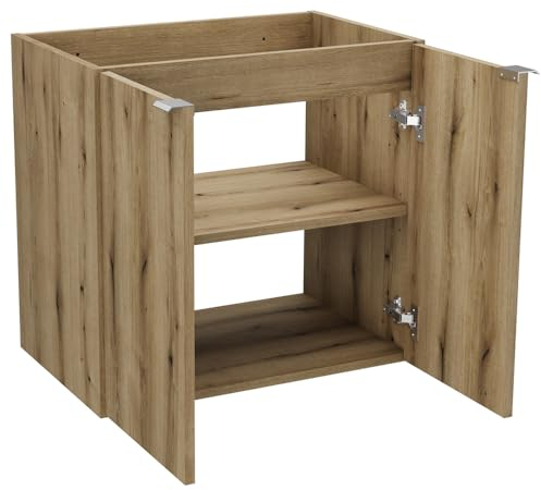 Lomadox Double lavabo de salle de bain 140 cm, chêne, faible profondeur (40 cm)