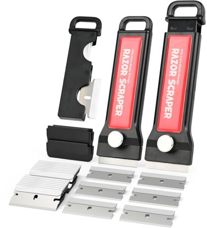 EHDIS Raschietto Vetroceramica Kit - 2 Raschietto Piano Induzione Professionale con 20 Lame in Acciaio al Carbonio, per Colla, Colore, Decalcomanie, Piano Cottura e Forno