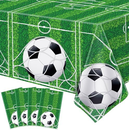 4 Stück Fußball Partei Tischdecken Fußball Sport Thema Party Tischdecken Musik Tischtuch Fußball Tischdecke für Rechteck Tische Fußball Thema Geburtstag Party Supplies 51X86IN