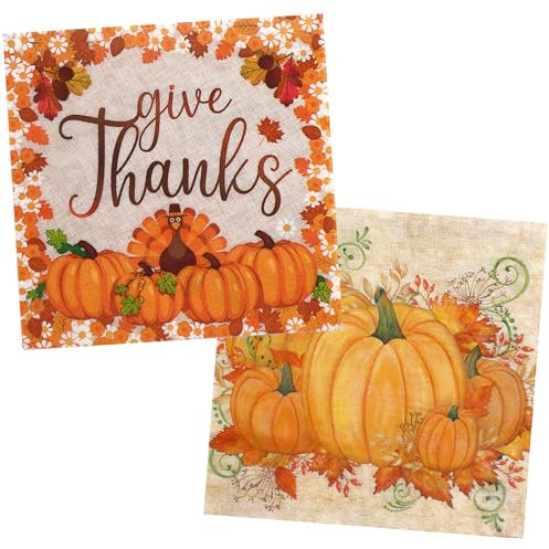 40 Stück Herbst Servietten（2 Modelle), Erntedank Servietten für Herbst Tischdeko, Servietten Geburtstag Servietten mit Kürbis Ahornblatt Turkey Thanksgiving Deko Accessories 33X33cm