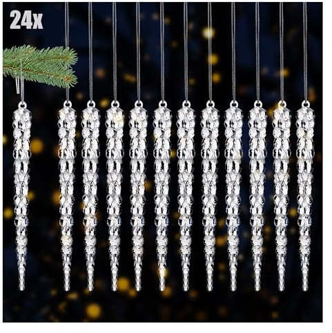 com-four® 12x Deko Anhänger Eiszapfen - Transparente 17,5 cm Eiszapfen-Anhänger mit Aufhängeschnur - Christbaumhänger und Weihnachtsaufhänger (12x Eiszapfen 17.5 cm)