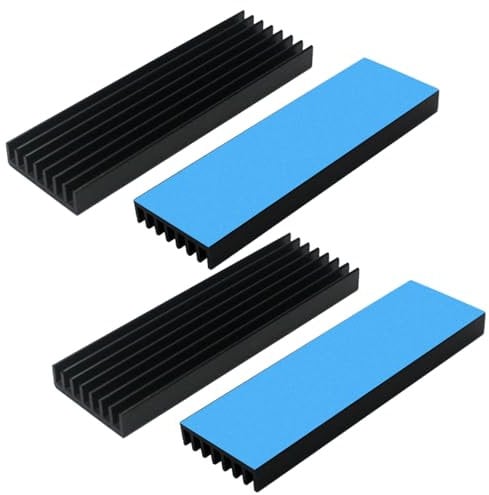 4 Stück Aluminium Kühlkörper,M2 SSD Kühlkörper, Kühler-Set Heatsink,M.2 Kühler Cooler mit Thermoklebeband und Wärmeleitpad,70mmx22mmx6mm,Schwarz Halbleitergeräte Kühler für PC PS5
