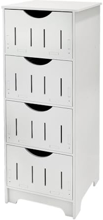 HUOLE Armario de Suelo para Baño, Armario de Almacenamiento, Armario de Pie, con 4 cajones MDF, para Baño, Sala de Estar, Comedor, Cocina, Estilo Moderno-30 * 30 * 82cm-Blanco