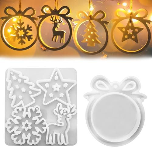 2 Pezzi Stampi Resina di Natale, Stampi per Ciondoli Natalizi Silicone Stampo Resina Epossidica Stampi Pendente, Albero di Natale, Fiocchi di Neve, Alce, Artigianale Natalizio Fai da Te