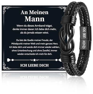 VU100 Ich Liebe Dich Geschenke für Männer, Valentinstag Jahrestag Geschenk für Ihn Lederarmband Herren mit Gravur An Meinen Mann Armband Geburtstag Weihnachten Liebes Geschenk für Ehemann Freund Ihn