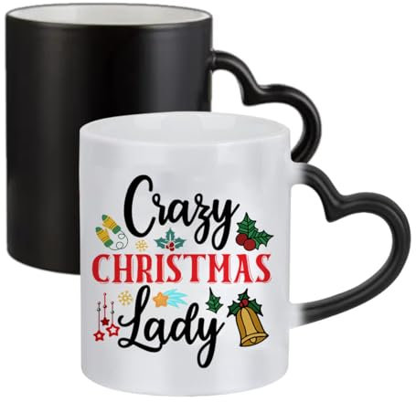 Getagift Crazy Christmas Lady, Ceramic Heart Handle Mug, Colour Changing, Magic Mug.