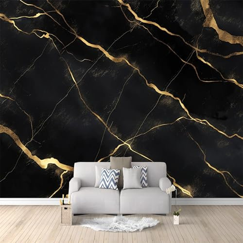 Texture De Marbre Noir Papier peint intissé 350x256 cm Noir Décoration Murale Poster Tableaux Muraux Tapisserie Photo Effet 3D