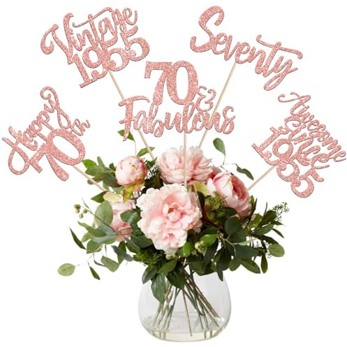 15 Stück Vintage 1955 Tortendeko Glitzer Happy 70th Seventy Awesome Since 1955 Cake Toppers 70 Fabulous Kuchen Deko für 70. Geburtstag Hochzeitstag Party Kuchendekorationen Rosegold