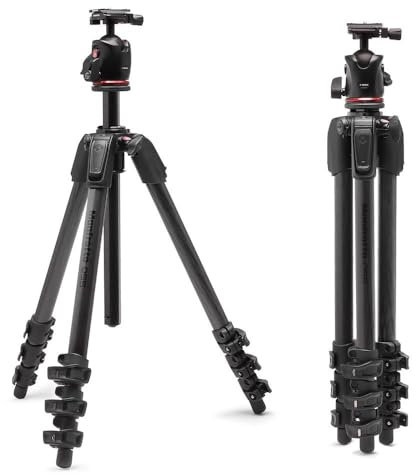 Manfrotto 055XPRO AS, 4-Section Carbon Fiber Camera Tripod, Photo-Kit with XPRO Ball Head, 90 Degree Column, 15kg Load, Arca-Swiss Plate, for DSLR/Mirrorless, Tripod for Camera, Photo Shooting Support