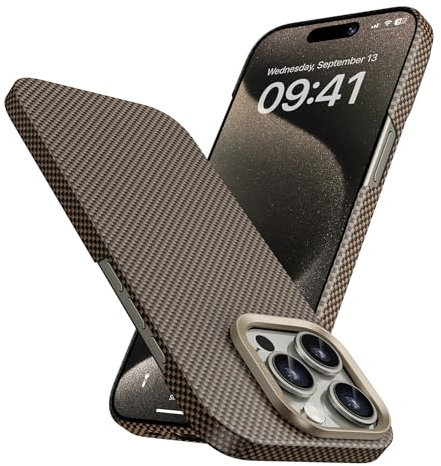 BENKS ArmorTint Hülle für iPhone 15 Pro Kompatibel mit Magsafe, Ultradünne Handyhülle aus Dupont Kevlar 1000D Aramidfaser, Leichte Magnetische Schutzhülle mit Kameraschutz, Goldene Morgenröte
