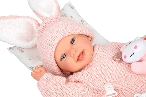 ARIAS -Reborn 45 cm Lucia Realistisches Baby mit rosa Kleidung, inklusive Kissen, Plüsch, Schnuller, Windel, Familienbuch und Echtheitszertifikat, Spielzeug für Kinder ab 3 Jahren (ARI98196)