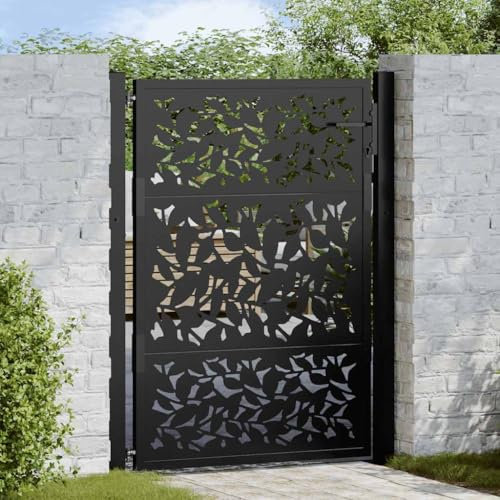 Hoodmeel Cancelletto Giardino, Cancelli in Ferro, Cancello Giardino Esterno, Cancelletto Pedonale, Cancello Giardino Nero 105x130 cm in Acciaio Design a Foglia