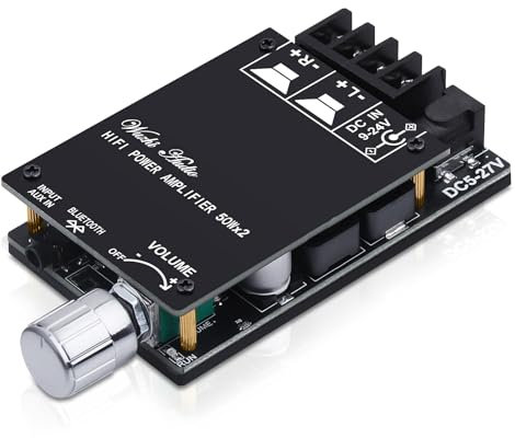 Amplificador de alta fidelidad ZK-502C Bluetooth 5.0 Mini amplificador de audio estéreo 2.0 canales 50W X 2 módulo receptor amplificador de potencia con entrada BT/AUX para altavoces de casa, DC 9-24V