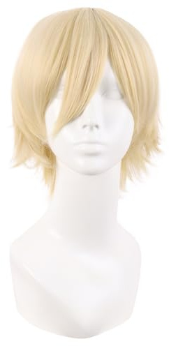 MapofBeauty 12 Zoll/30 cm Männer Frauen Side Pony Kurze Gerade Faser Cosplay Perücke (Gemischt Gold)