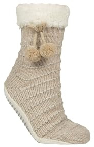 Elle Women’s Chenille Slipper Socks – 1 Pair Soft Warm Indoor Style with Moccasin Sole, Cosy Non-Slip House Footwear for Lounging and Relaxing, Size 4–8