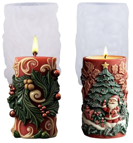 Junhui 2 pezzi stampi a forma di candela natalizia, stampi natalizi in silicone, stampi per colata di candele 3D stampi epossidici, stampi per colata fai da te per candele profumate, sapone fatto a