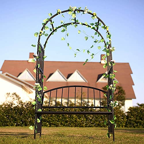 Garden Arbor, Garden Metal with Seat Bench, Outdoor Patio Pergola Trellis Arbour for Rose Vines Plant Climbing 114L x 64W x 205H cm