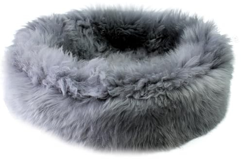 Sheep Dreams Lammfell Hunde- & Katzenbett – kuschelig, hochwertig & gemütlich | 100% Natürliche Merino Schafswolle | inklusive Pflegebürste und Anleitung | (Grau, Ø50)
