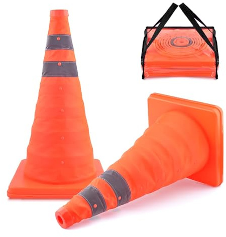 2pcs 18'' Collapsible Pop-up Traffic Safety Cones, Orange Multi-Purpose Reflective Warning Cone Football Cones for Road Parking Driving Practice Indoor and Outdoor Usage