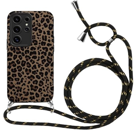 Xylota Coque pour Samsung Galaxy S24 Ultra 5G avec Cordon, Aesthetic Motif Etui avec Réglable Collier Corde, Souple Silicone Portable Housse Bumper Case pour Samsung S24 Ultra 5G 6,8'', Léopard 01