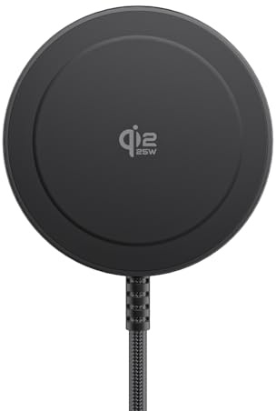 Qi2 Chargeur sans Fil Magnétique 25W Pad Charge Rapide Câble 1,5m Compatible Mag-Safe pour iPhone Air/17/16/15/14/13/12, Air-Pods 4/3/2/Pro, Pixel 10 et Autres (sans Adaptateur Secteur)-Noir