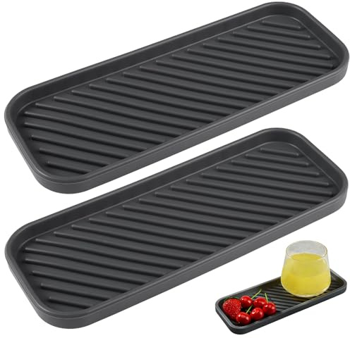 2 Pièces Organiseur D'Évier en Silicone, Antidérapant D'Égouttage | Souple Porte Éponge Silicone Support, Silicones Draining Mat pour Savons, Éponges, Brosses, 23 X 9Cm, Gris Foncé