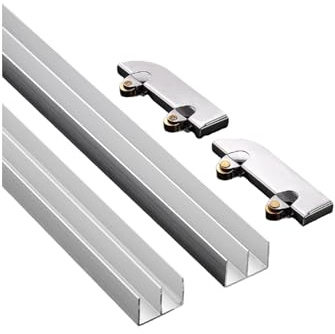 Glasschiebetür-Schienensystem aus Aluminiumlegierung – Doppelschiene for 3–5 mm dicke Glasscheiben, mit Edelstahl-Riemenscheiben(100cm)