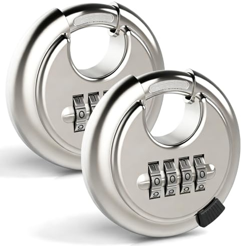 BAIFULAI Vorhängeschloss Zahlenschloss 70 mm, 2 Stück Rund Schloss Zahlenschloss 4 stellig aus 304 Edelstahl, Schloss mit Zahlencode, Rundbügelschloss, Zahlenschlösser für Lager, Schuppen