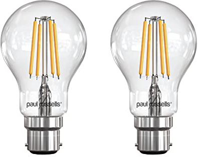 paul russells B22 Bayonet Cap LED Filament – 7Watt 60W Equivalent 806LM Lumens 2700K BC Standard GLS A60 – Super Bright Energy Saving Light Non-Dimmable - Warm White Bulbs - 2 Pack