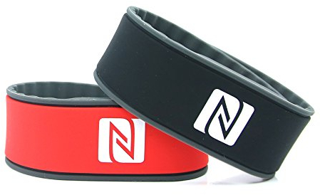 NFC Armband, geeignet für Kontaktdaten, Messe, Sport, 924 Byte (NTAG 216), wasserfest, schwarz/rot, verstellbar