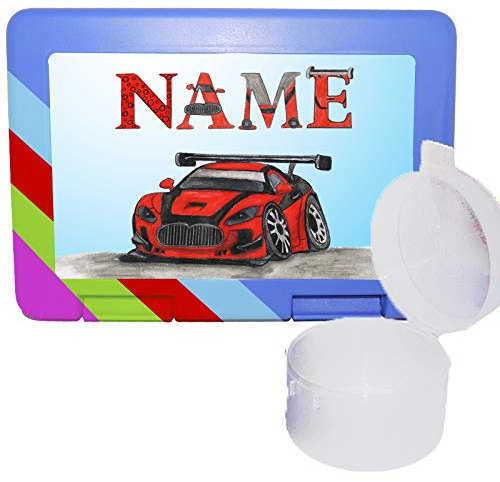 Maus-Design Kinder Brotdose personalisiert mit separater Obstdose, Auto | Name mit Schriftartwahl, Farbwahl, Brotbox, Schriftwahl für Name